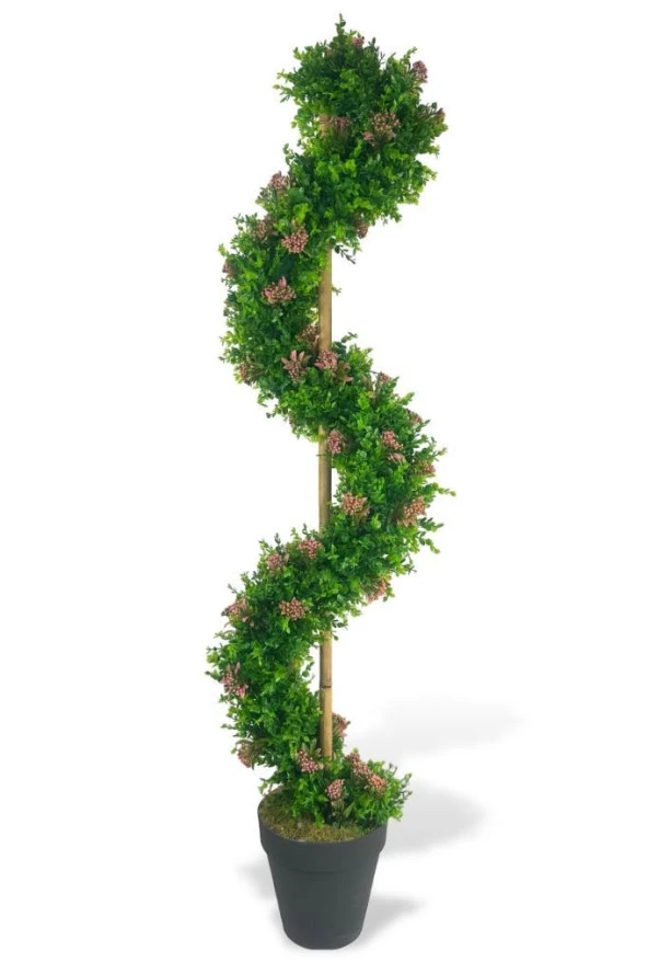 Nettenevime Yapay Ağaç Spiral Pembe Pıtırcıklı Şimşir Ağacı 160cm Bambu Saplı Salon Bitkisi