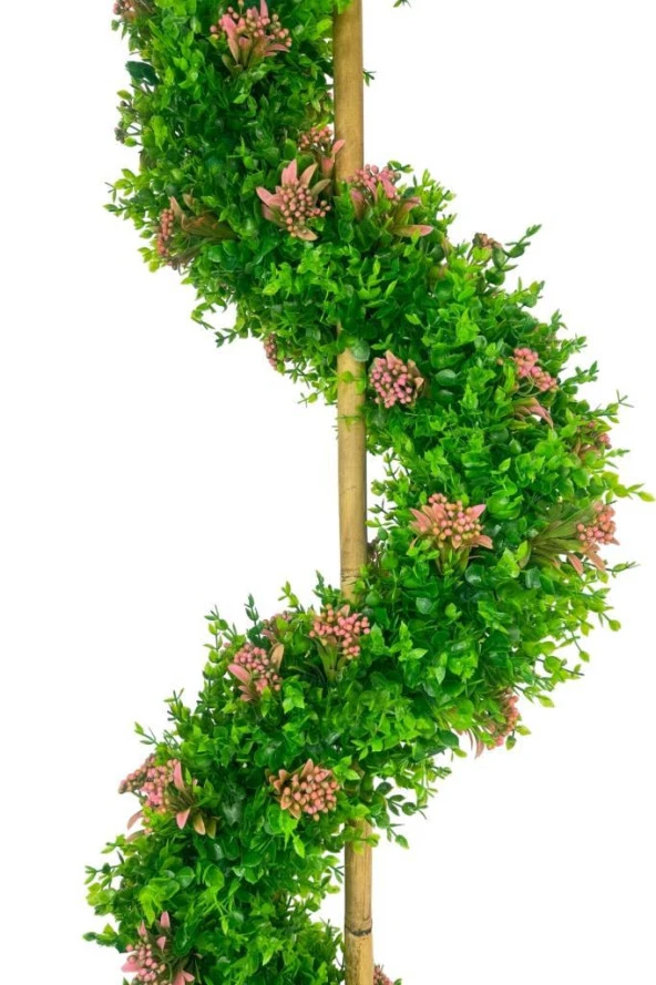 Nettenevime Yapay Ağaç Spiral Pembe Pıtırcıklı Şimşir Ağacı 160cm Bambu Saplı Salon Bitkisi - 2