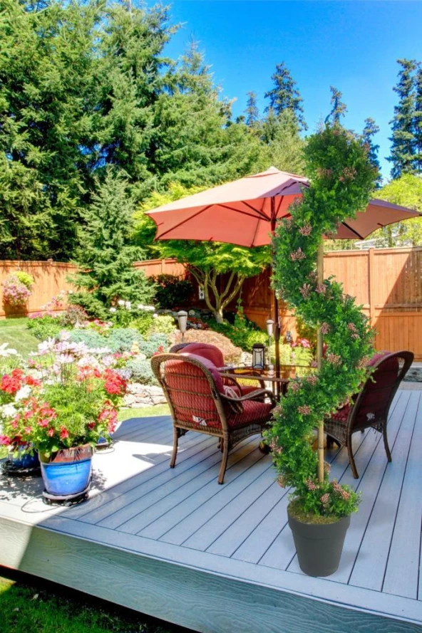 Nettenevime Yapay Ağaç Spiral Pembe Pıtırcıklı Şimşir Ağacı 160cm Bambu Saplı Salon Bitkisi - 7