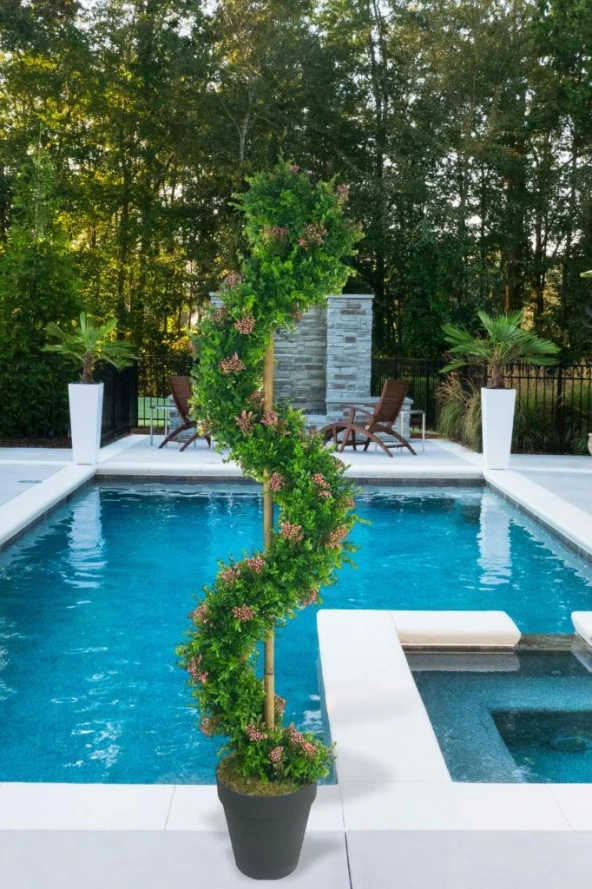 Nettenevime Yapay Ağaç Spiral Pembe Pıtırcıklı Şimşir Ağacı 160cm Bambu Saplı Salon Bitkisi - 8