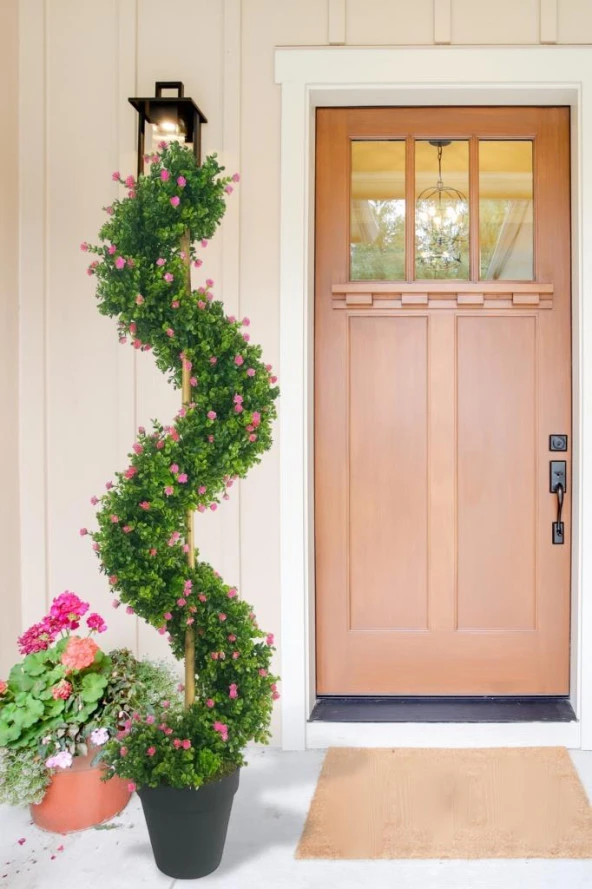 Nettenevime Yapay Ağaç Spiral Pembe Mineli Şimşir Ağacı 160cm Bambu Saplı Salon Bitkisi - 2