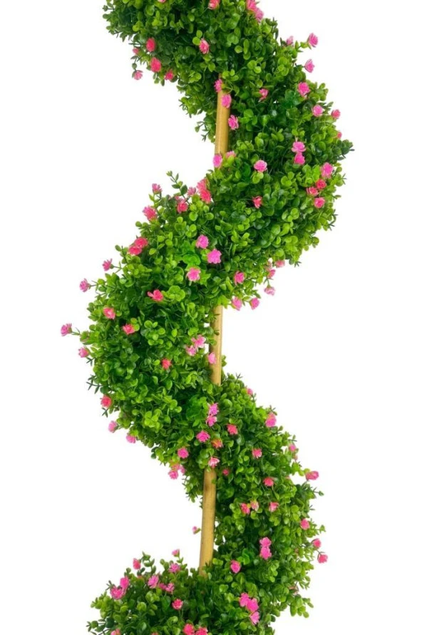 Nettenevime Yapay Ağaç Spiral Pembe Mineli Şimşir Ağacı 160cm Bambu Saplı Salon Bitkisi - 7