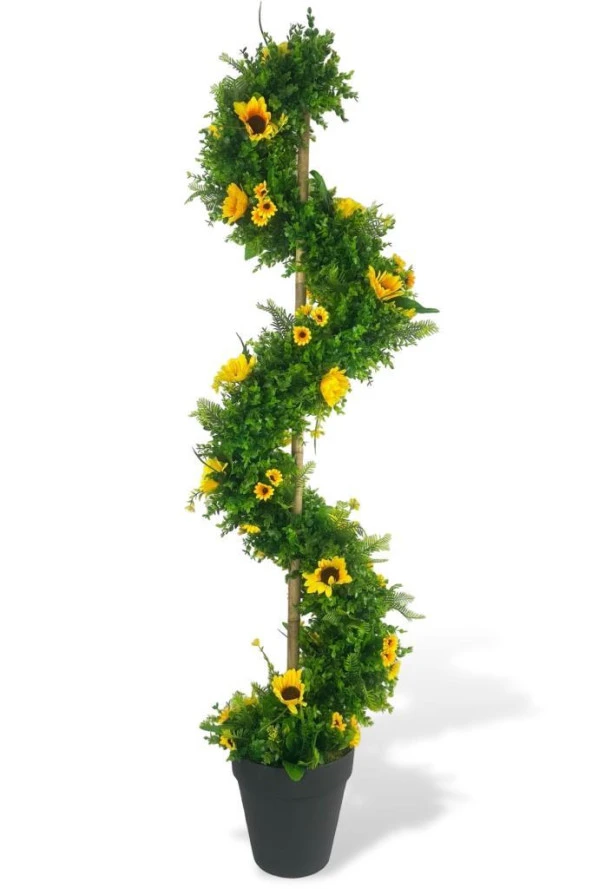 Nettenevime Yapay Ağaç Ay Çiçekli Spiral Şimşir Ağacı 160cm Bambu Saplı Salon Bitkisi