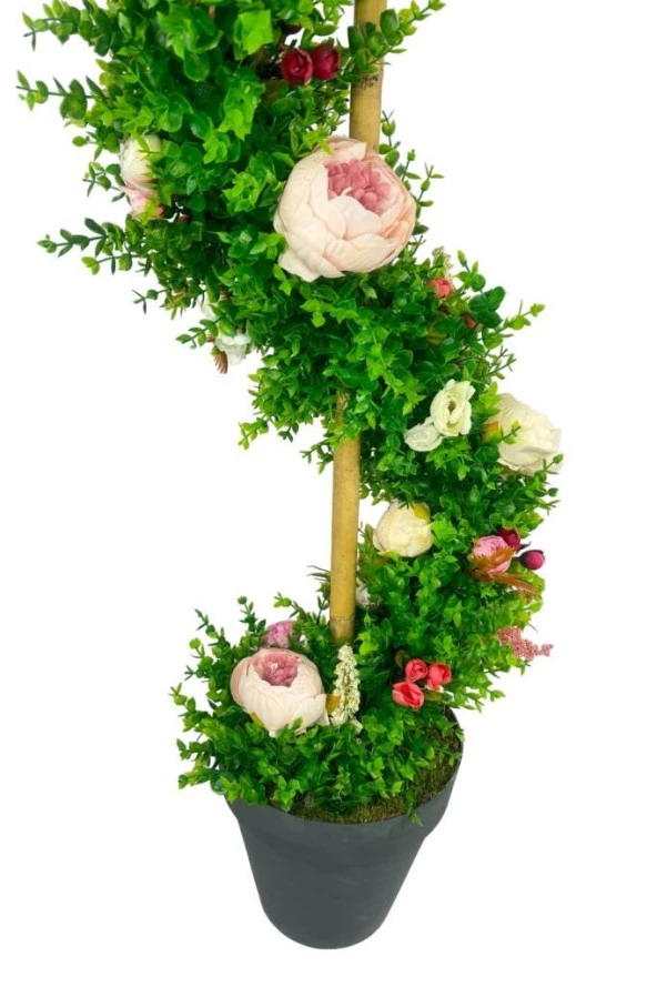 Nettenevime Yapay Ağaç Pembe Marsilya Şakayıklı Spiral Şimşir Ağacı 160cm Bambu Saplı Salon Bitkisi - 2