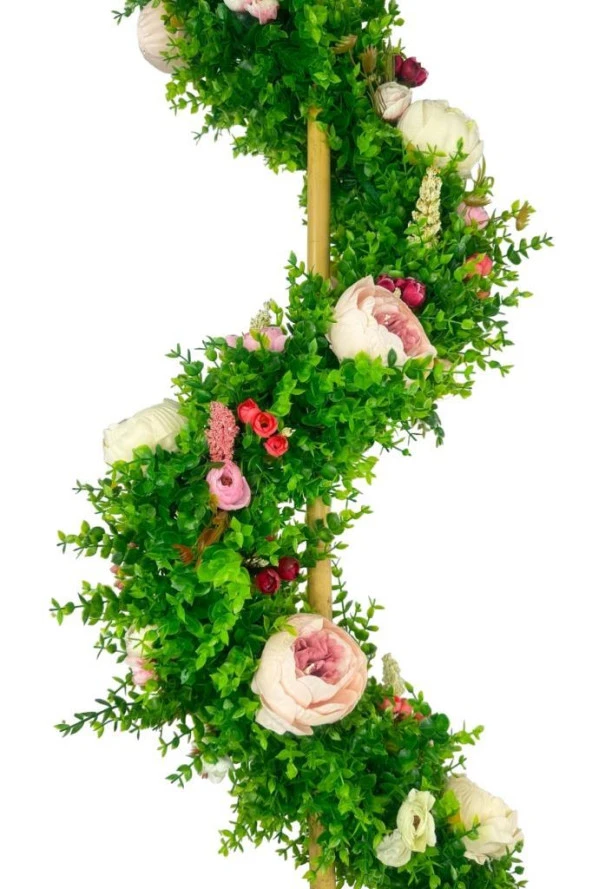 Nettenevime Yapay Ağaç Pembe Marsilya Şakayıklı Spiral Şimşir Ağacı 160cm Bambu Saplı Salon Bitkisi - 3