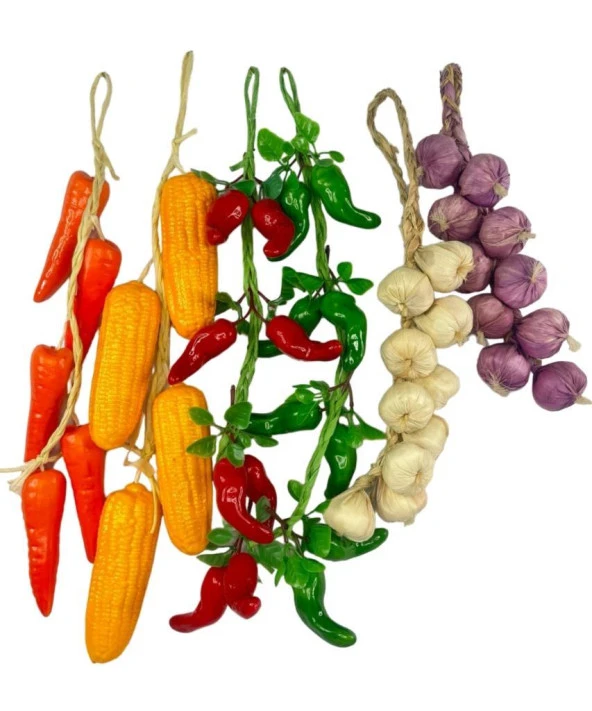 Nettenevime Yapay Sebze Salkımı 6lı Set Süs Sahte Yapay Meyve Sebze Karışık Paket