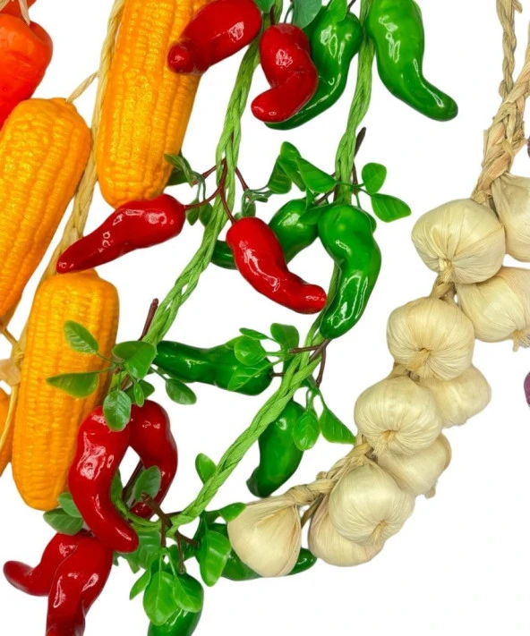 Nettenevime Yapay Sebze Salkımı 6lı Set Süs Sahte Yapay Meyve Sebze Karışık Paket - Resim 2