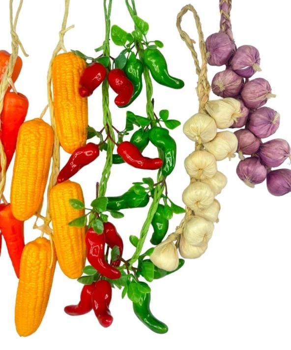 Nettenevime Yapay Sebze Salkımı 6lı Set Süs Sahte Yapay Meyve Sebze Karışık Paket - Resim 5