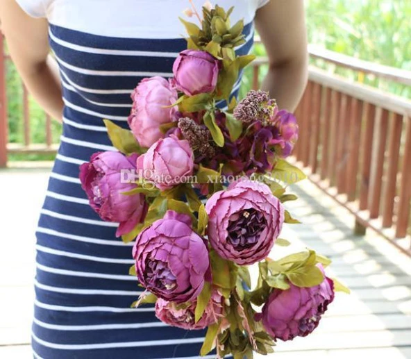 Nettenevime Yapay Çiçek Marsilya Gülü Şakayık Erengül Büyük Boy Demet  Mor - Resim 2