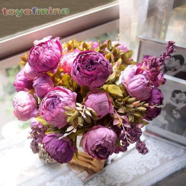 Nettenevime Yapay Çiçek Marsilya Gülü Şakayık Erengül Büyük Boy Demet  Mor - Resim 7