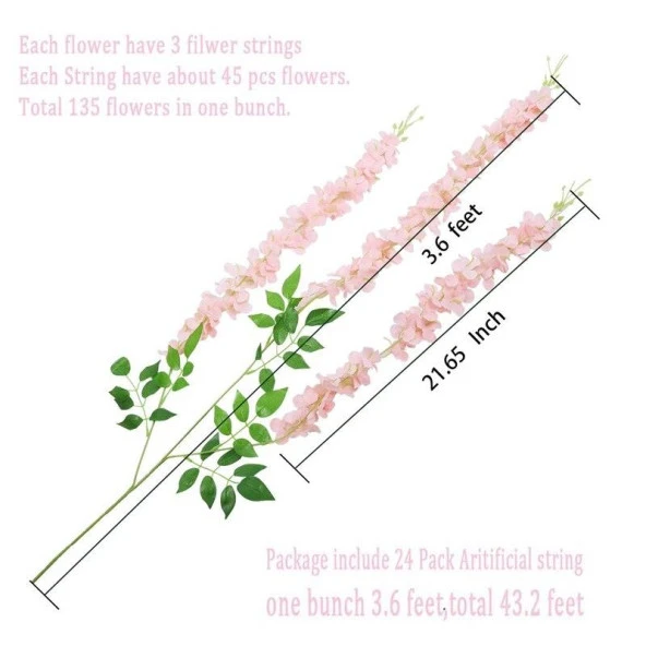 Nettenevime Sarkan Yapay Çiçek Akasya PEMBE AÇIK 80 cm 3 Sarkan Dallı 12 ADET BAĞ - Resim 5