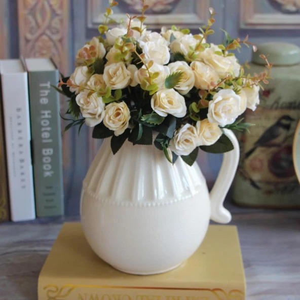 Nettenevime Yapay Çiçek Gül Yaban Gülü Demeti KREM 10 Kafa - Resim 2