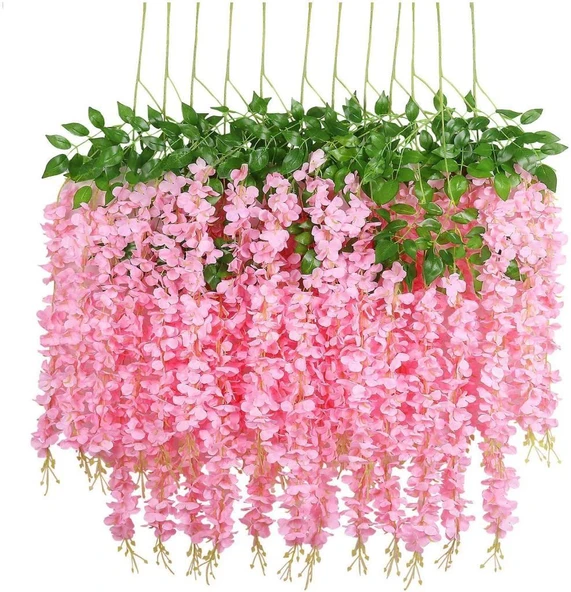 Nettenevime Sarkan Yapay Çiçek Akasya PEMBE 80 cm 3 Sarkan Dallı 12 ADET BAĞ