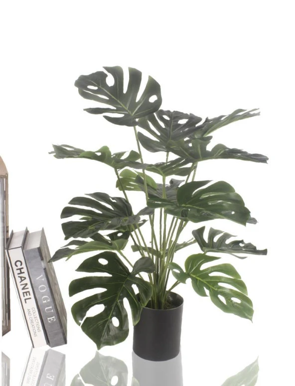 Nettenevime Yapay Çiçek Monstera Deve Tabanı Metal Mat Siyah Saksılı Yapay Bitki Salon Çiçeği