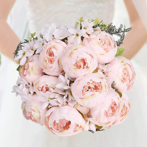 Nettenevime Yapay Çiçek Şakayık 5 Kafalı Büyük Boy Demet İpek Kumaş PEMBE AÇIK - Resim 2