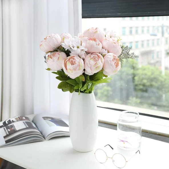 Nettenevime Yapay Çiçek Şakayık 5 Kafalı Büyük Boy Demet İpek Kumaş PEMBE AÇIK - Resim 3