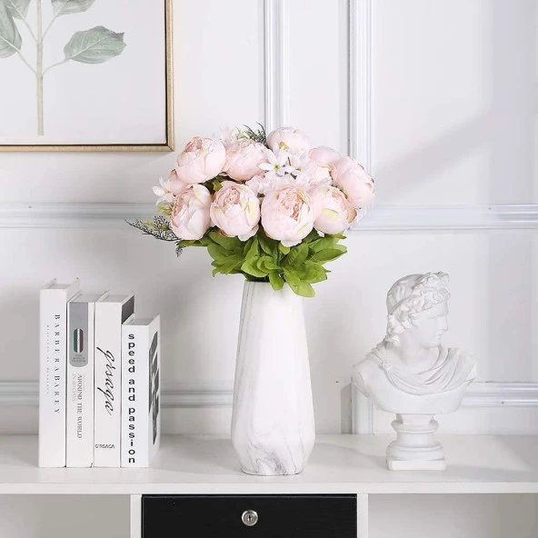 Nettenevime Yapay Çiçek Şakayık 5 Kafalı Büyük Boy Demet İpek Kumaş PEMBE AÇIK - Resim 4