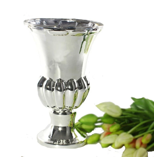 Nettenevime Cam Vazo Antik Kupa Tasarım Gümüş Renk 28x20 cm - 2