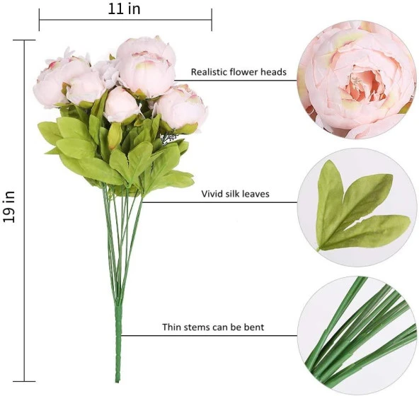 Nettenevime Yapay Çiçek Şakayık 5 Kafalı Büyük Boy Demet İpek Kumaş PEMBE AÇIK - Resim 6
