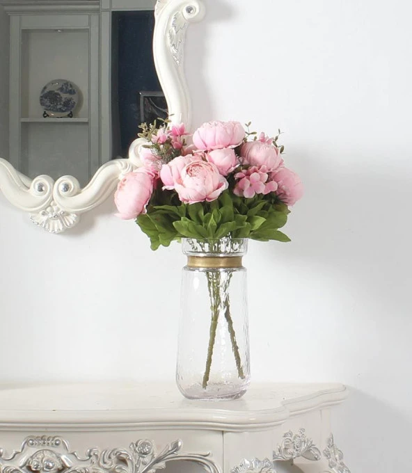 Nettenevime Yapay Çiçek Şakayık 5 Kafalı Büyük Boy Demet İpek Kumaş PEMBE AÇIK - Resim 7