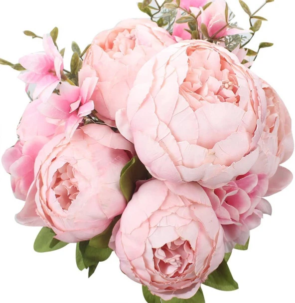 Nettenevime Yapay Çiçek Şakayık 5 Kafalı Büyük Boy Demet İpek Kumaş PEMBE AÇIK - Resim 10