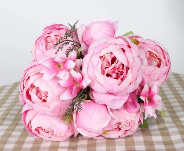 Nettenevime Yapay Çiçek Şakayık 5 Kafalı Büyük Boy Demet İpek Kumaş PEMBE - Resim 3