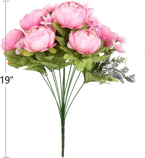 Nettenevime Yapay Çiçek Şakayık 5 Kafalı Büyük Boy Demet İpek Kumaş PEMBE - Resim 4