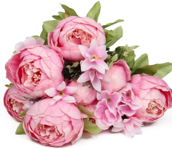 Nettenevime Yapay Çiçek Şakayık 5 Kafalı Büyük Boy Demet İpek Kumaş PEMBE - Resim 5