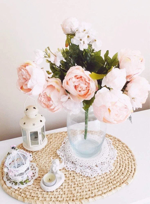 Nettenevime Yapay Çiçek Şakayık 5 Kafalı Büyük Boy Demet İpek Kumaş SOMON - 3