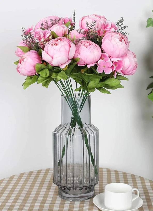 Nettenevime Yapay Çiçek Şakayık 5 Kafalı Büyük Boy Demet İpek Kumaş PEMBE - Resim 7