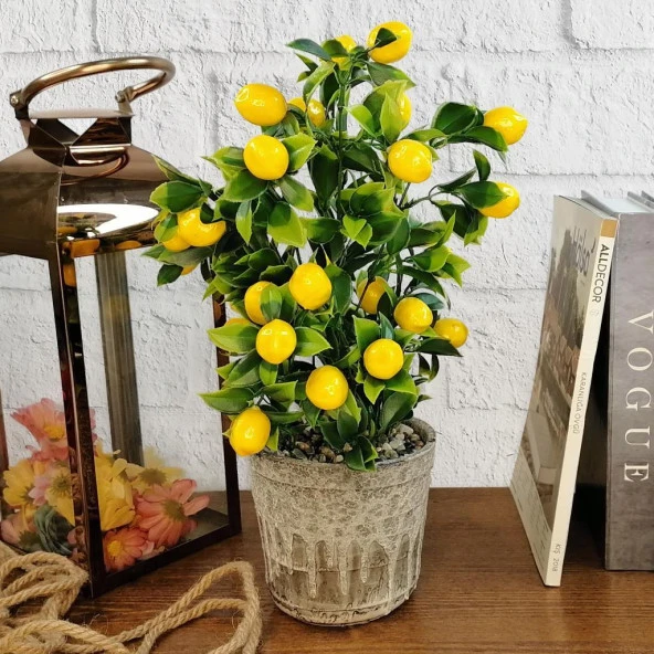 Nettenevime Yapay Çiçek Gri Seramik Saksıda Limon Ağacı - Resim 2