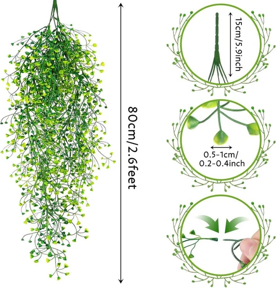 Nettenevime Yapay Çiçek Sarkan Yeşil Bitki Yapay Sarmaşık ty60 Yeşil - Resim 7