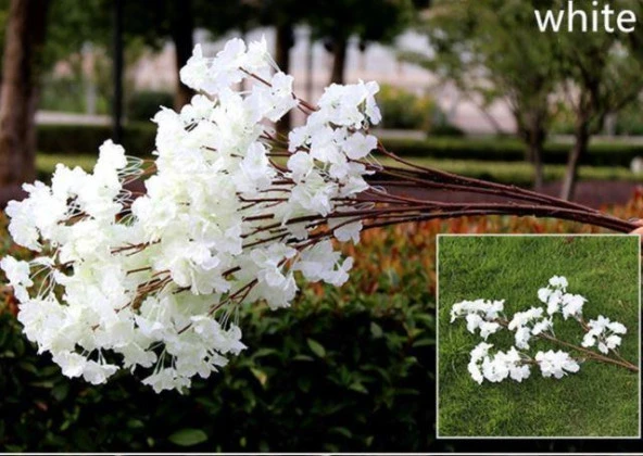 Nettenevime Yapay Çiçek Bahar Dalı Japon Kiraz Çiçeği 90 cm BEYAZ - Resim 2