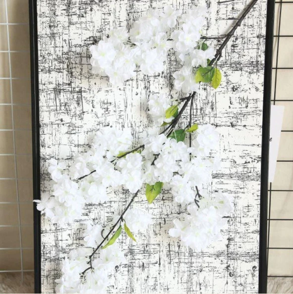 Nettenevime Yapay Çiçek Bahar Dalı Japon Kiraz Çiçeği 90 cm BEYAZ - Resim 5