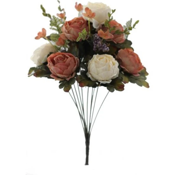 Nettenevime Yapay Çiçek Katmerli Gül Şakayık Erengül Büyük Boy Demet TURUNCU 40CM ürün görseli