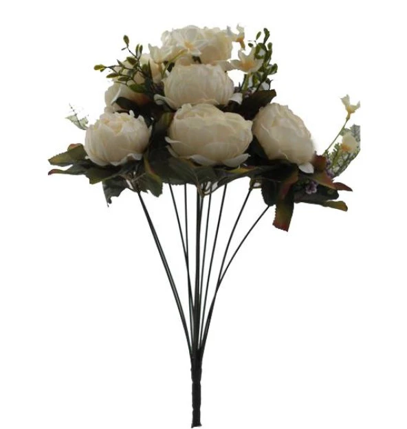 Nettenevime Yapay Çiçek Katmerli Gül Şakayık Erengül Büyük Boy Demet KREM 40CM