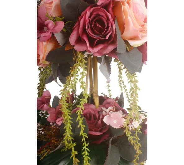 Nettenevime Yapay Çiçek li Seramik Kupa Vazo lu Arajman 2 Katlı Nişan Çiçeği Kız İsteme Mor Pembe - Resim 2