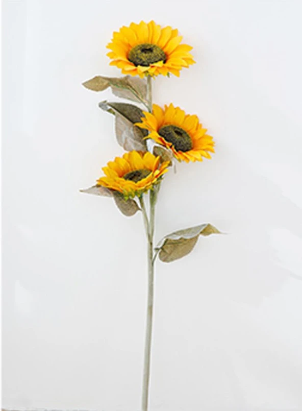 Yapay Çiçek Ayçiçeği Sarı Sunflower Dekoratif Çiçek 115cm Dev Ay Çiçeği 3 Kafalı