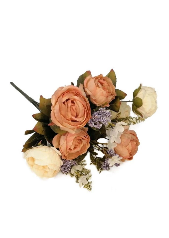 Nettenevime Yapay Çiçek Somon Krem 7 Kafalı Erengül Demeti Büyük Boy - Resim 3