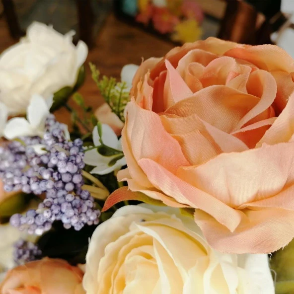 Nettenevime Yapay Çiçek Somon Krem 7 Kafalı Erengül Demeti Büyük Boy - Resim 5