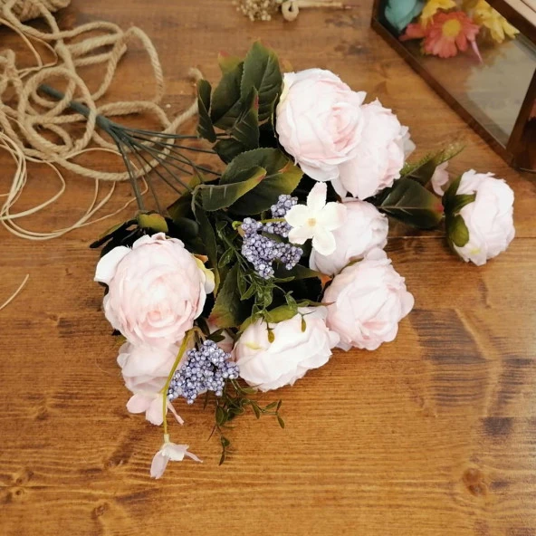 Nettenevime Yapay Çiçek Pembe Açık Renkli 7 Kafalı Eren Gül Demeti Büyük Boy - Resim 3