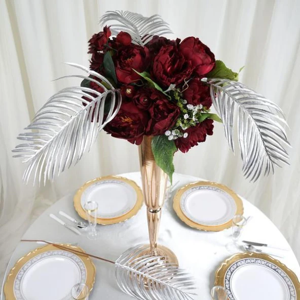 Nettenevime Yapay Çiçek Palmiye Yaprağı Gümüş Silver Renk 3 ADET Yapay Yaprak - Resim 2