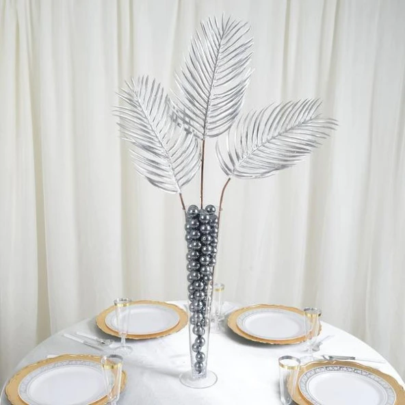 Nettenevime Yapay Çiçek Palmiye Yaprağı Gümüş Silver Renk 3 ADET Yapay Yaprak - Resim 4