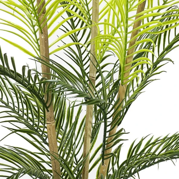 Nettenevime Yapay Çiçek Areka Ağacı Palmiye Ağacı Bambu Saplı Gümüş Saksılı Salon Çiçeği 18 Yaprak 85 cm - Resim 3