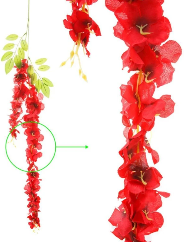 Nettenevime Sarkan Yapay Çiçek Akasya KIRMIZI 80 cm 3 Sarkan Dallı 12 ADET BAĞ - Resim 3
