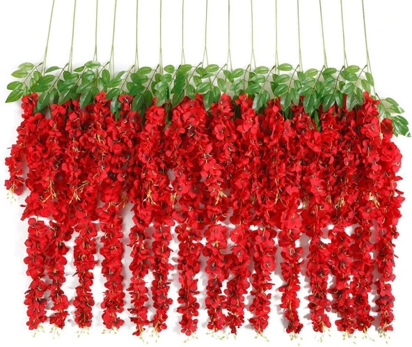 Nettenevime Sarkan Yapay Çiçek Akasya KIRMIZI 80 cm 3 Sarkan Dallı 12 ADET BAĞ - Resim 4