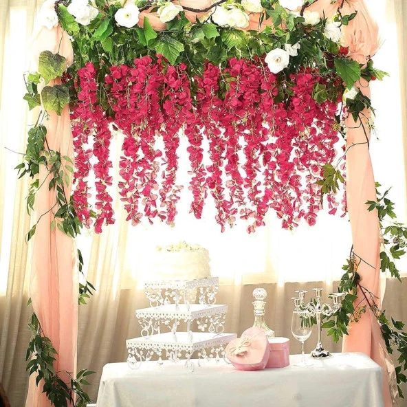 Nettenevime Sarkan Yapay Çiçek Akasya KIRMIZI 80 cm 3 Sarkan Dallı 12 ADET BAĞ - Resim 5