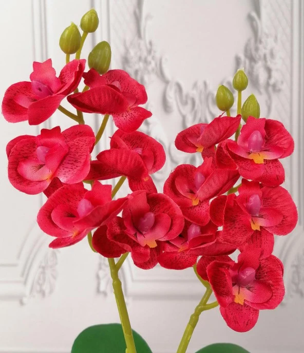 Nettenevime Yapay Çiçek Ahşap Kütük Saksılı Kırmızı Mini Yapay Orkide Dekoratif Hediye - Resim 2