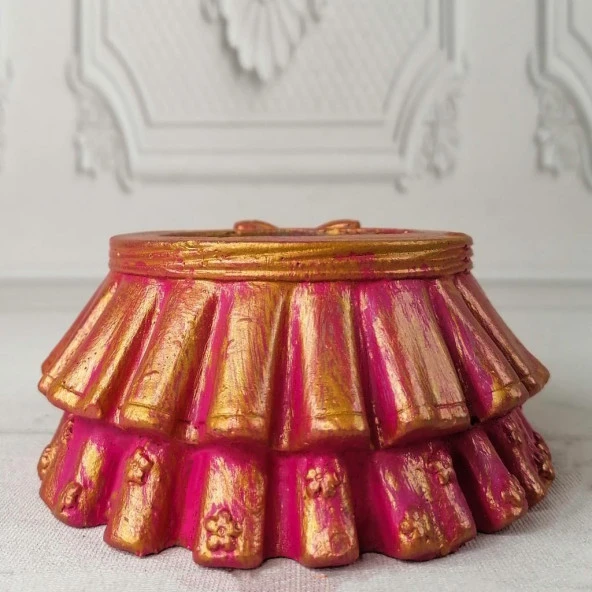 Nettenevime Beton Saksı Dekoratif Pileli Etek Fuşya Vazo Skulent Saksısı 11x5cm - 2