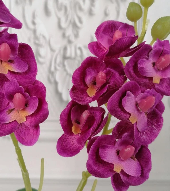 Nettenevime Beton Saksılı Yapay Orkide Pileli Etek Saksılı Fuşya Mini Yapay Orkide - 3